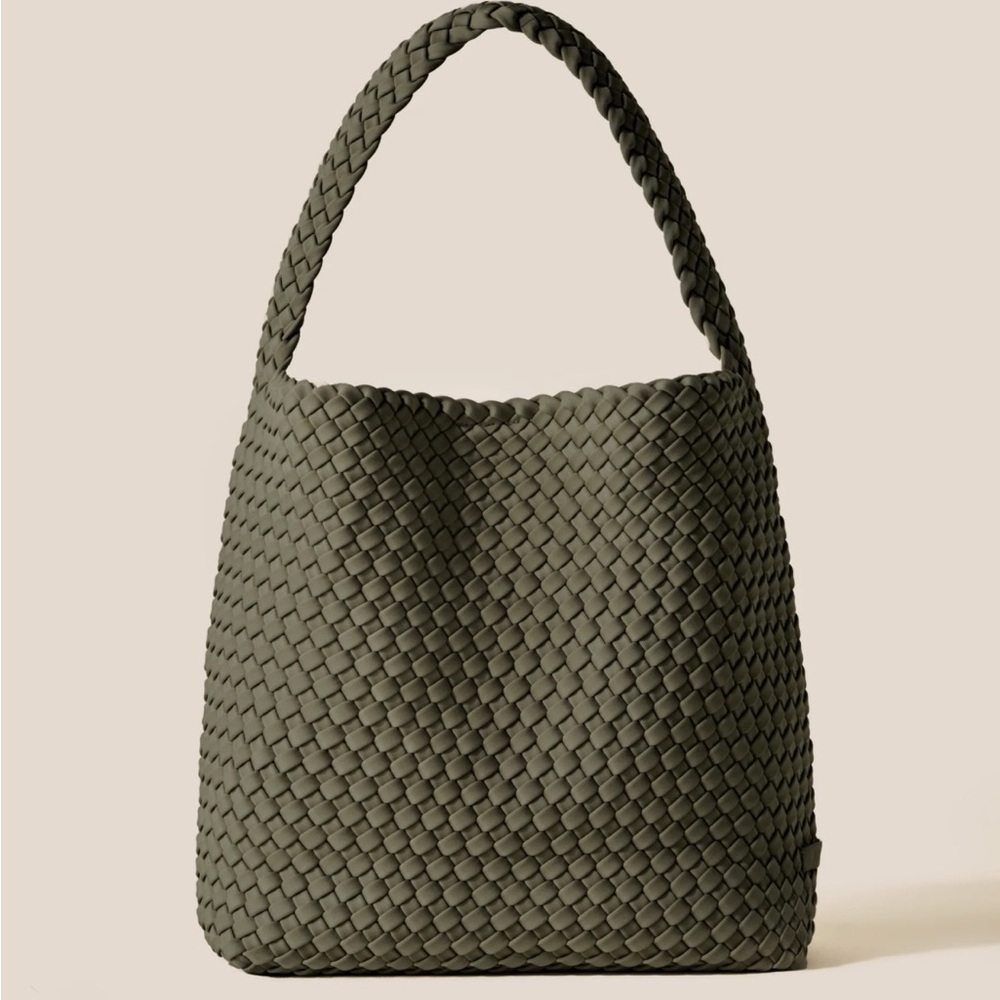 Naghedi Olive Green Woven Hobo Bag